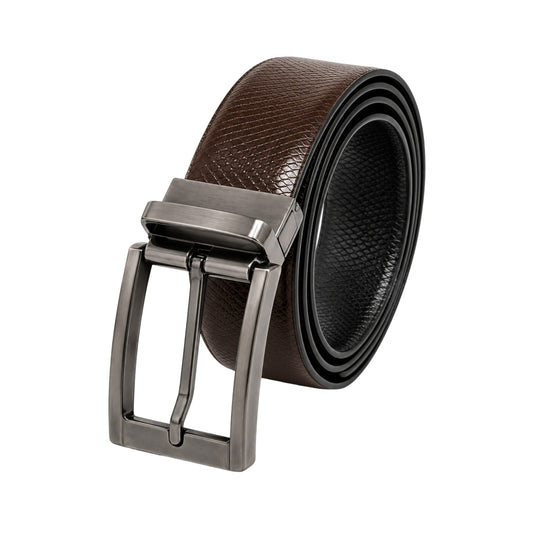 THE MEN THING Leather Belts Mens Genuine Leather Belt | 2 in 1 Reversible (Brown & Black) (1 Pc.) - REXVA -PIVOT