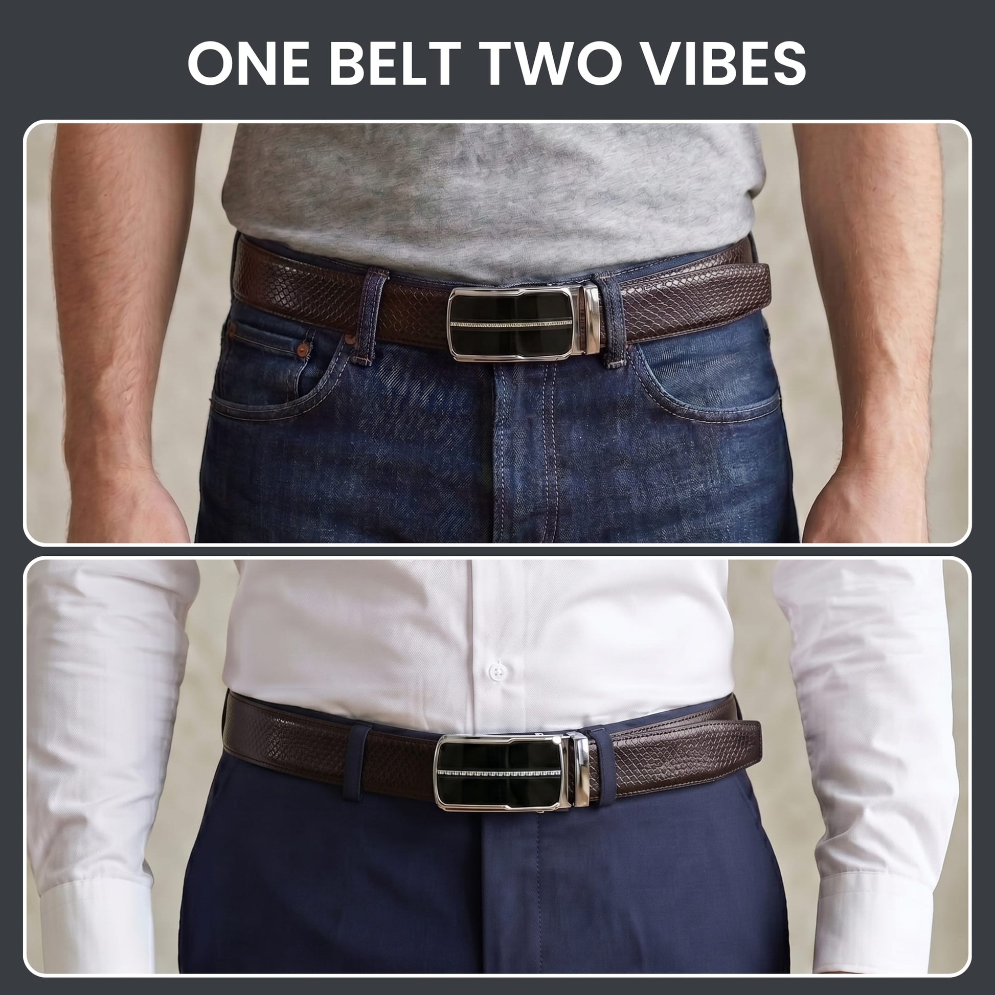 THE MEN THING Leather Belts Mens Genuine Leather Belt | 2 in 1 Reversible (Brown & Black) (1 Pc.) - REXVA-ROYVIC