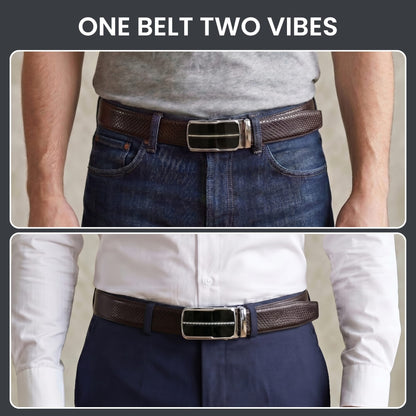 THE MEN THING Leather Belts Mens Genuine Leather Belt | 2 in 1 Reversible (Brown & Black) (1 Pc.) - REXVA-ROYVIC