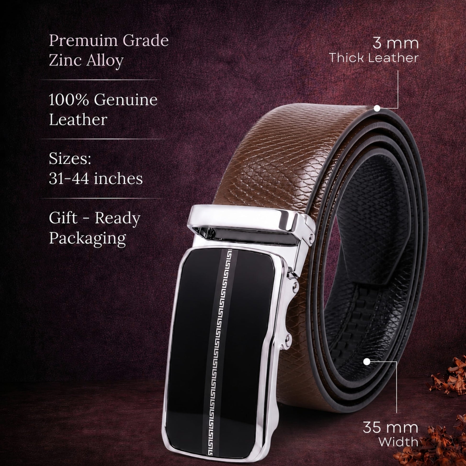 THE MEN THING Leather Belts Mens Genuine Leather Belt | 2 in 1 Reversible (Brown & Black) (1 Pc.) - REXVA-ROYVIC