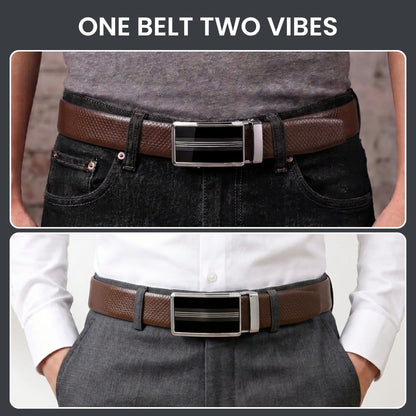 THE MEN THING Leather Belts Mens Genuine Leather Belt | 2 in 1 Reversible (Brown & Black) (1 Pc.) - REXVA - TREVION