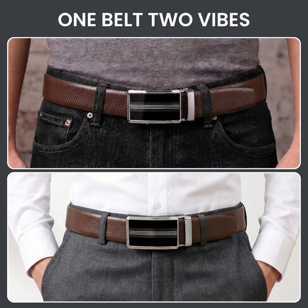 Mens Genuine Leather Belt | 2 in 1 Reversible (Brown & Black) (1 Pc.) - REXVA - TREVION
