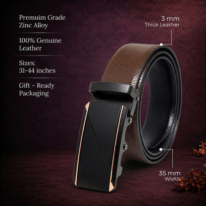 THE MEN THING Leather Belts Mens Genuine Leather Belt | 2 in 1 Reversible (Brown & Black) (1 Pc.) - REXVA -TRION