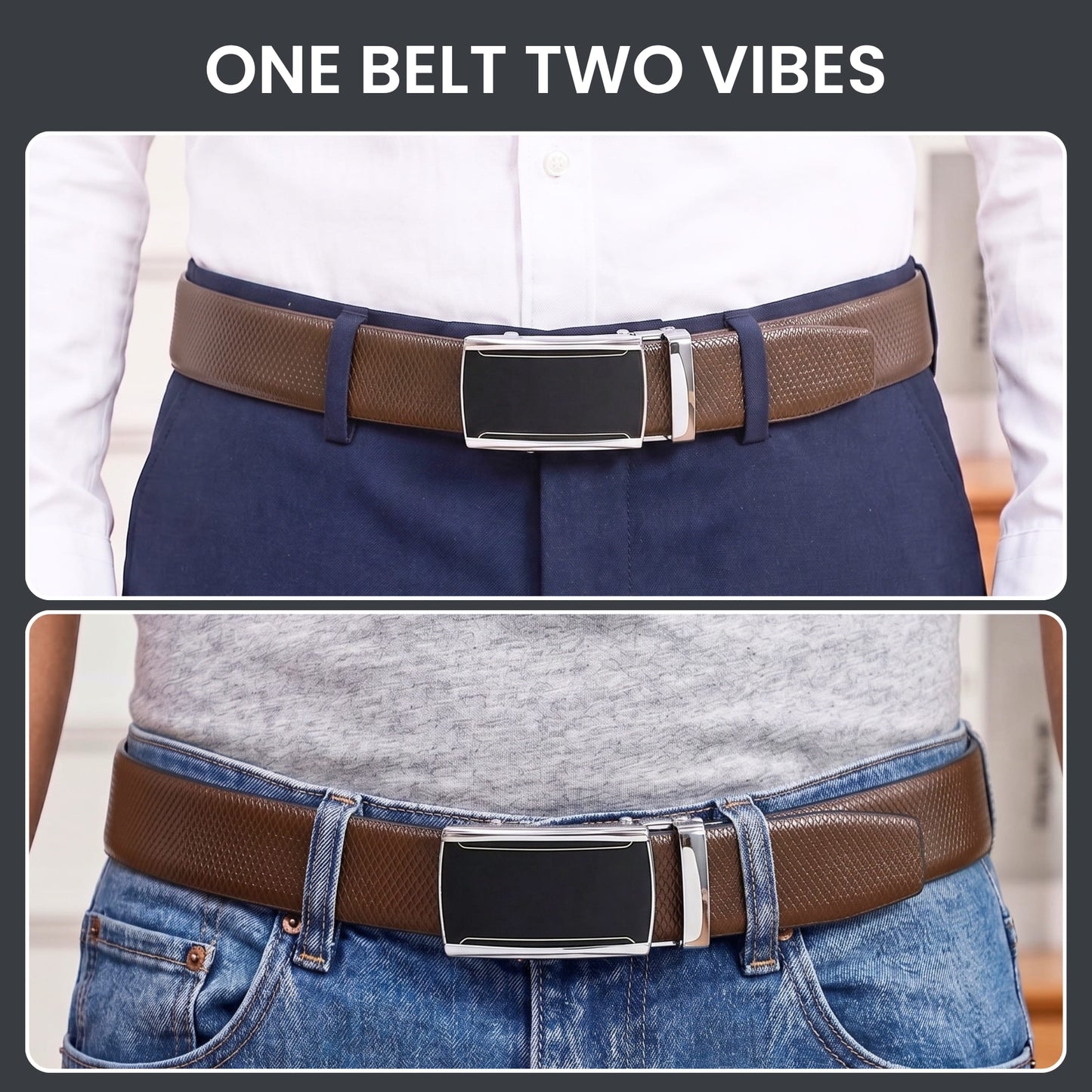 THE MEN THING Leather Belts Mens Genuine Leather Belt | 2 in 1 Reversible (Brown & Black) (1 Pc.) - REXVA - VELMIR