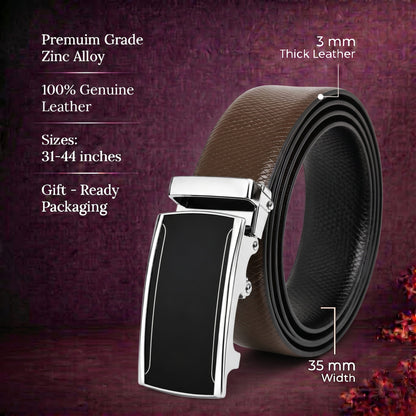 THE MEN THING Leather Belts Mens Genuine Leather Belt | 2 in 1 Reversible (Brown & Black) (1 Pc.) - REXVA - VELMIR