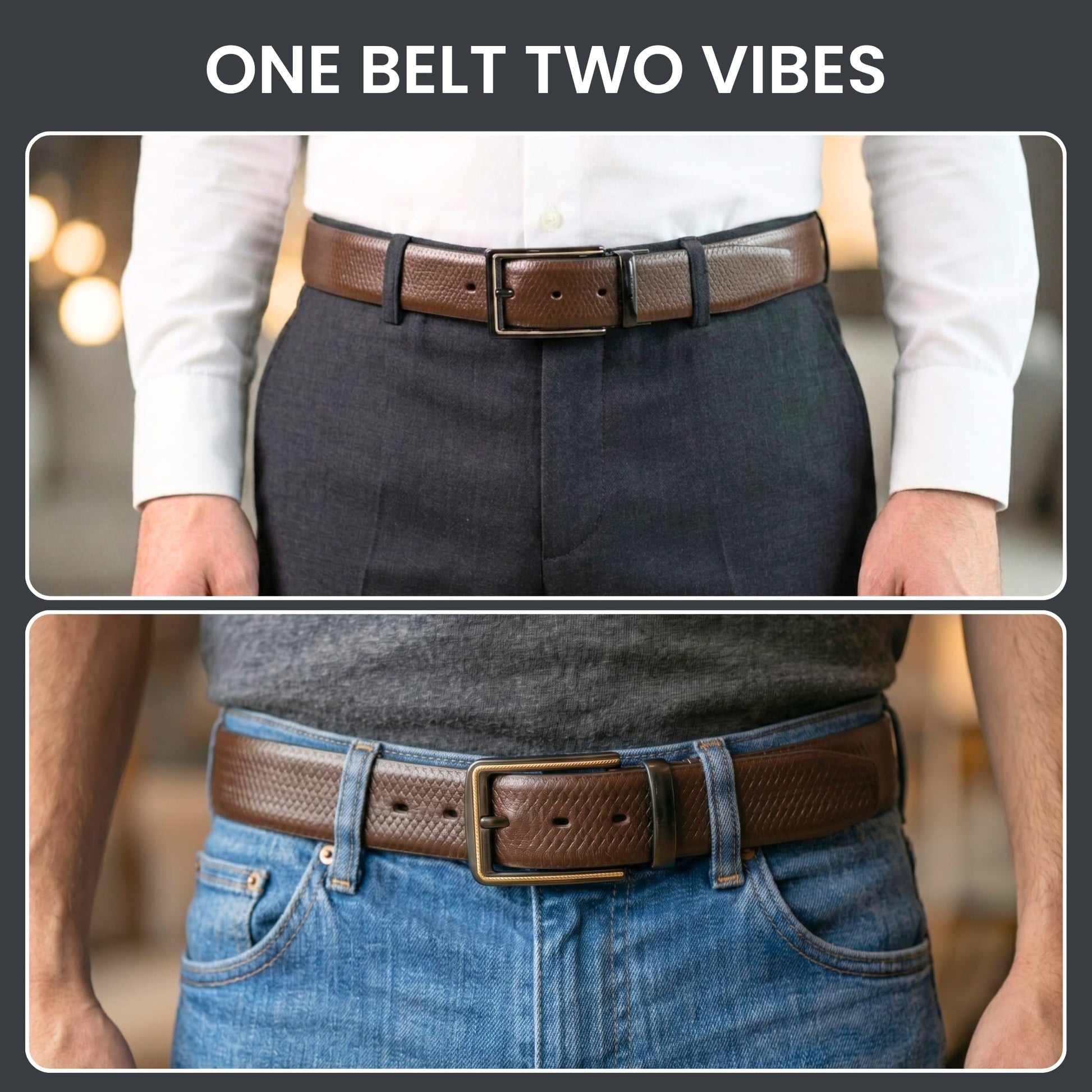 THE MEN THING Leather Belts Mens Genuine Leather Belt | 2 in 1 Reversible (Brown & Black) (1 Pc.) - SERPENTO