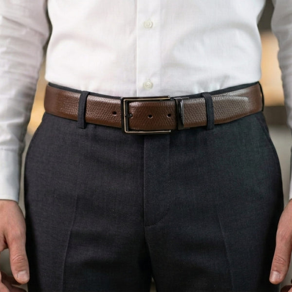 Mens Genuine Leather Belt | 2 in 1 Reversible (Brown & Black) (1 Pc.) - REXVA