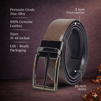 THE MEN THING Leather Belts Mens Genuine Leather Belt | 2 in 1 Reversible (Brown & Black) (1 Pc.) - SERPENTO