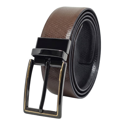THE MEN THING Leather Belts Mens Genuine Leather Belt | 2 in 1 Reversible (Brown & Black) (1 Pc.) - SERPENTO