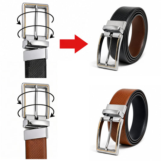 THE MEN THING Leather Belts Mens Genuine Leather Belt | 2 in 1 Reversible (Brown & Black) (1 Pc.) - SIGNORA