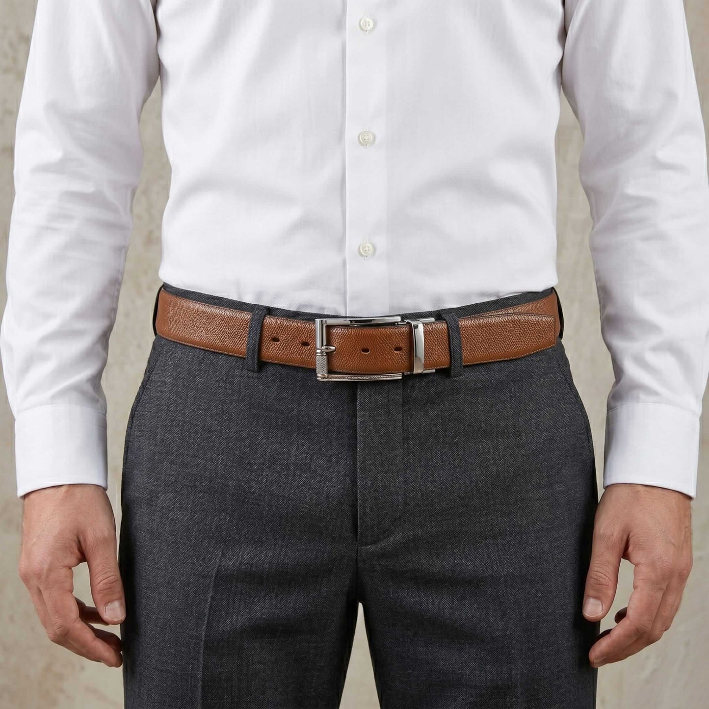 Mens 100% Genuine Leather Belt - SIGNORA Micro-Grain, DYNARO Mirror Chrome Pin Buckle (Brown & Black Reversible) — Leather Belts for Men | THE MEN THING