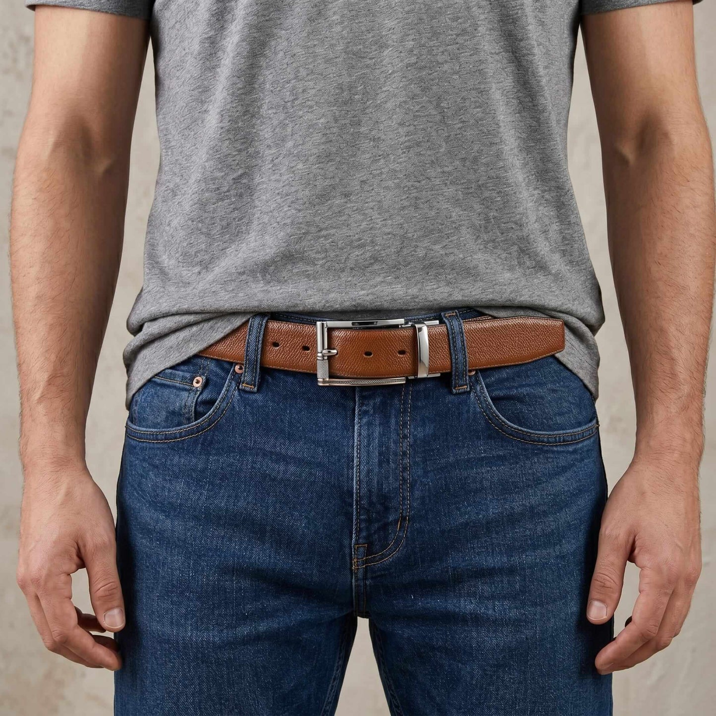 Mens 100% Genuine Leather Belt - SIGNORA Micro-Grain, DYNARO Mirror Chrome Pin Buckle (Brown & Black Reversible) — Leather Belts for Men | THE MEN THING