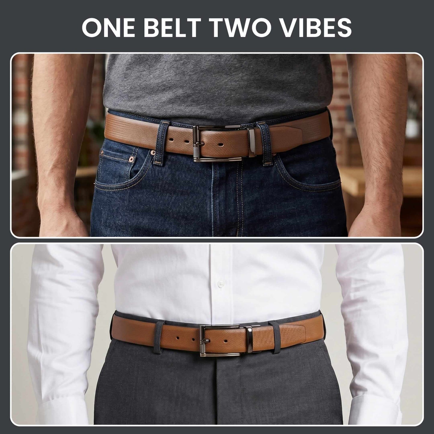 Mens 100% Genuine Leather Belt - SIGNORA Micro-Grain, TORIX Brushed Bronze Pin Buckle (Brown & Black Reversible) — Leather Belts for Men | THE MEN THING