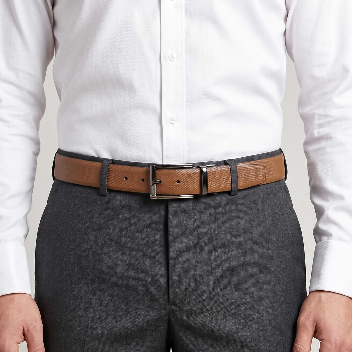 Mens 100% Genuine Leather Belt - SIGNORA Micro-Grain, TORIX Brushed Bronze Pin Buckle (Brown & Black Reversible) — Leather Belts for Men | THE MEN THING