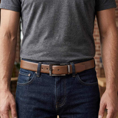 Mens 100% Genuine Leather Belt - SIGNORA Micro-Grain, TORIX Brushed Bronze Pin Buckle (Brown & Black Reversible) — Leather Belts for Men | THE MEN THING