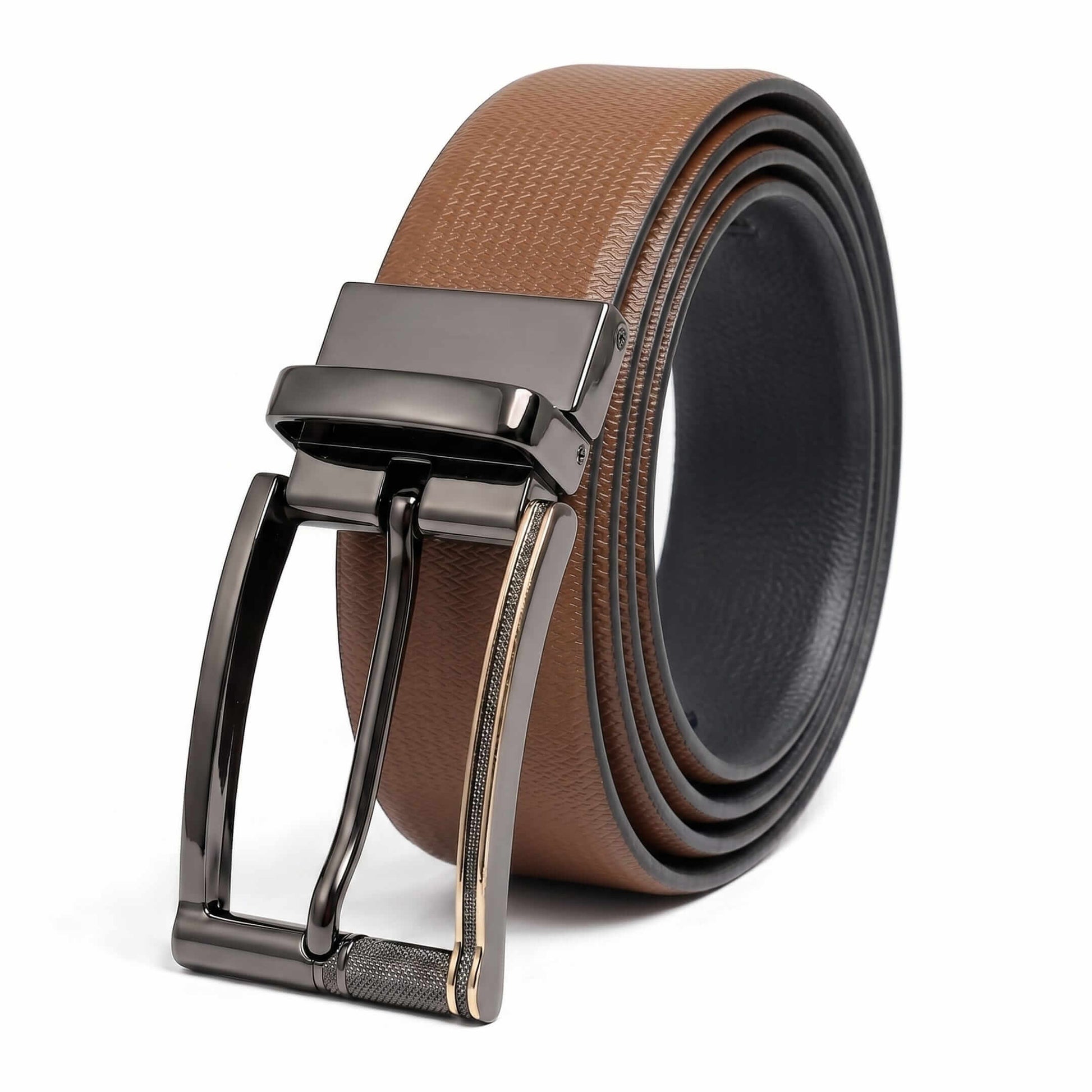 Mens 100% Genuine Leather Belt - SIGNORA Micro-Grain, TORIX Brushed Bronze Pin Buckle (Brown & Black Reversible) — Leather Belts for Men | THE MEN THING
