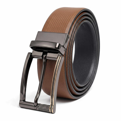 Mens 100% Genuine Leather Belt - SIGNORA Micro-Grain, TORIX Brushed Bronze Pin Buckle (Brown & Black Reversible) — Leather Belts for Men | THE MEN THING