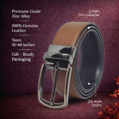 Mens 100% Genuine Leather Belt - SIGNORA Micro-Grain, MORVEX Matte Gunmetal Pin Buckle (Brown & Black Reversible) — Leather Belts for Men | THE MEN THING