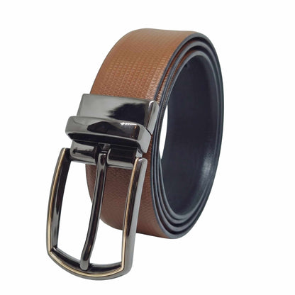 Mens 100% Genuine Leather Belt - SIGNORA Micro-Grain, MORVEX Matte Gunmetal Pin Buckle (Brown & Black Reversible) — Leather Belts for Men | THE MEN THING