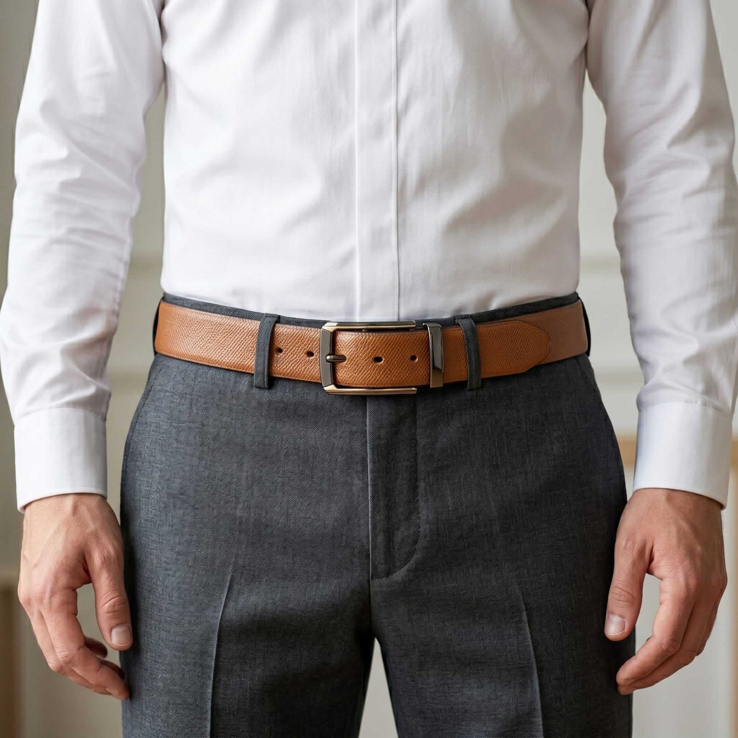 Mens 100% Genuine Leather Belt - SIGNORA Micro-Grain, TORVIK Gold-Border Gunmetal Pin Buckle (Brown & Black Reversible) — Leather Belts for Men | THE MEN THING