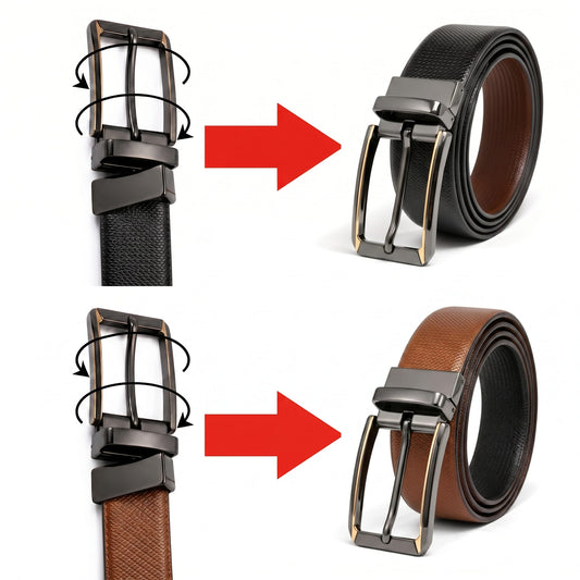 THE MEN THING Leather Belts Mens Genuine Leather Belt | 2 in 1 Reversible (Brown & Black) (1 Pc.) - SIGNORA