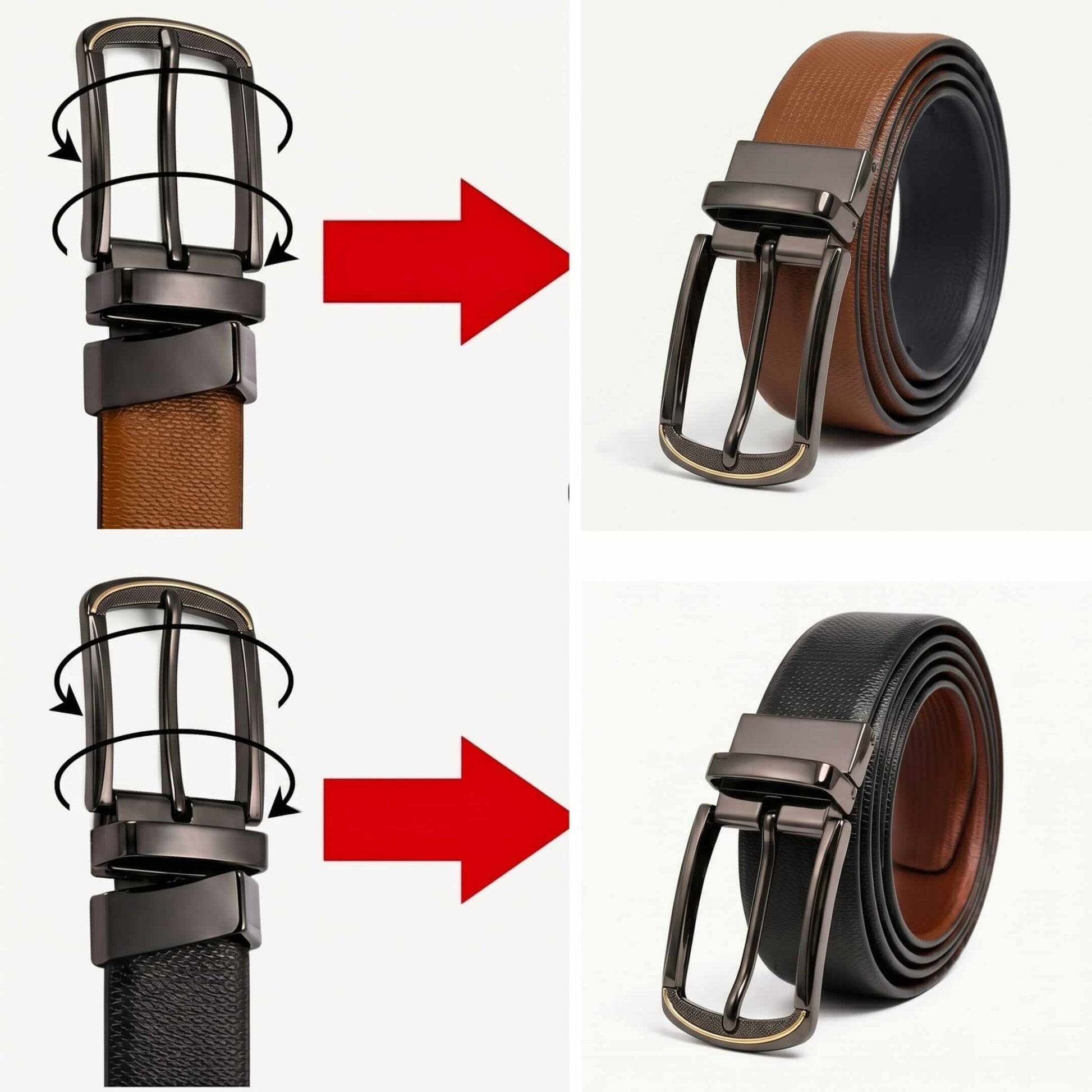 Mens 100% Genuine Leather Belt - SIGNORA Micro-Grain, ARQON Gold-Trim Gunmetal Pin Buckle (Brown & Black Reversible) — Leather Belts for Men | THE MEN THING