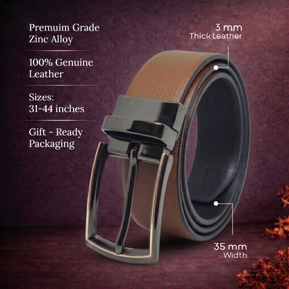 Mens 100% Genuine Leather Belt - SIGNORA Micro-Grain, LATCHIX Slim Gunmetal Pin Buckle (Brown & Black Reversible) — Leather Belts for Men | THE MEN THING
