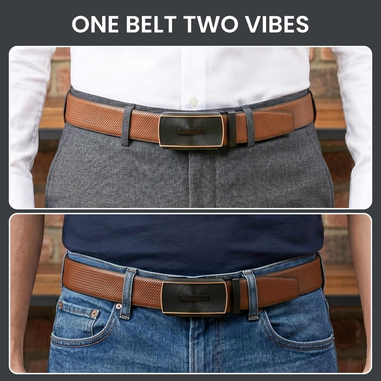Mens 100% Genuine Leather Belt - SIGNORA Micro-Grain, SNAPTOR Gold-Bar Auto-Lock Buckle (Brown & Black Reversible) — Leather Belts for Men | THE MEN THING
