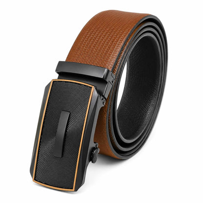 Mens 100% Genuine Leather Belt - SIGNORA Micro-Grain, SNAPTOR Gold-Bar Auto-Lock Buckle (Brown & Black Reversible) — Leather Belts for Men | THE MEN THING