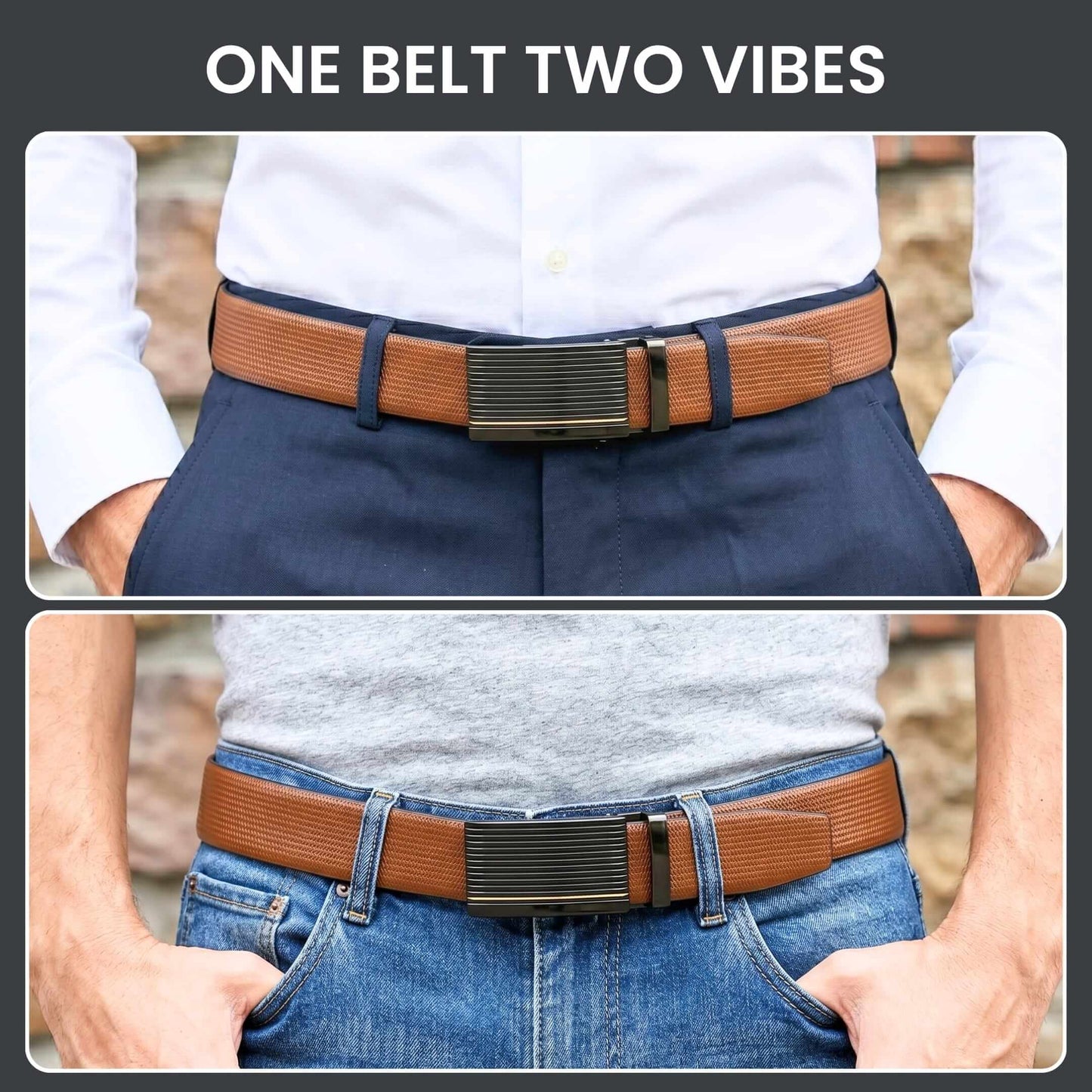 Mens 100% Genuine Leather Belt - SIGNORA Micro-Grain, DRAKO Ribbed Auto-Lock Buckle (Brown & Black Reversible) — Leather Belts for Men | THE MEN THING