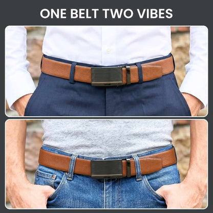 Mens 100% Genuine Leather Belt - SIGNORA Micro-Grain, DRAKO Ribbed Auto-Lock Buckle (Brown & Black Reversible) — Leather Belts for Men | THE MEN THING
