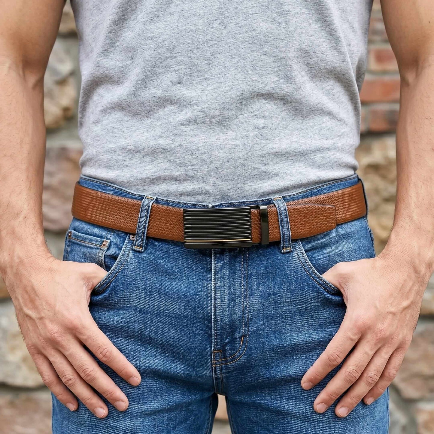 Mens 100% Genuine Leather Belt - SIGNORA Micro-Grain, DRAKO Ribbed Auto-Lock Buckle (Brown & Black Reversible) — Leather Belts for Men | THE MEN THING