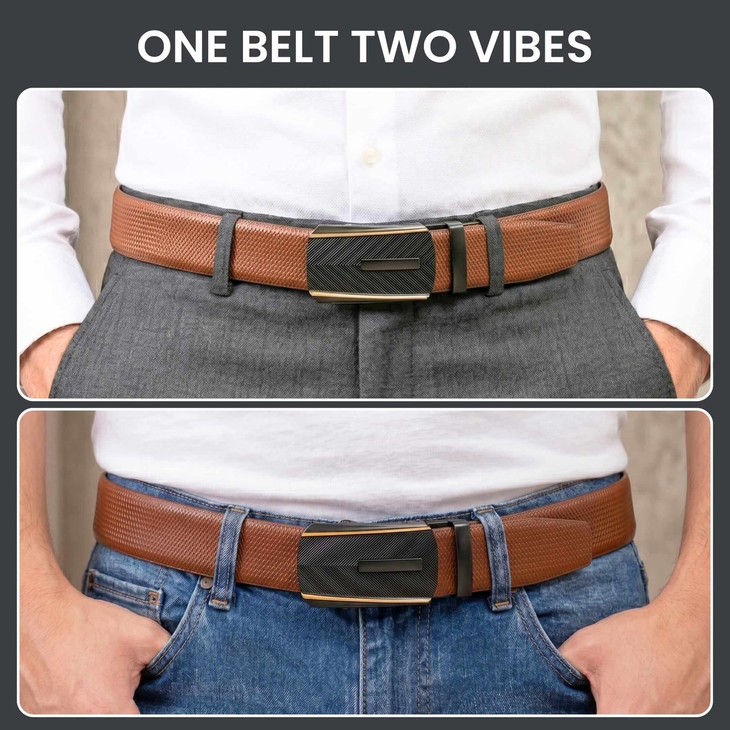 Mens 100% Genuine Leather Belt - SIGNORA Micro-Grain, REGALIX Textured Auto-Lock Buckle (Brown & Black Reversible) — Leather Belts for Men | THE MEN THING