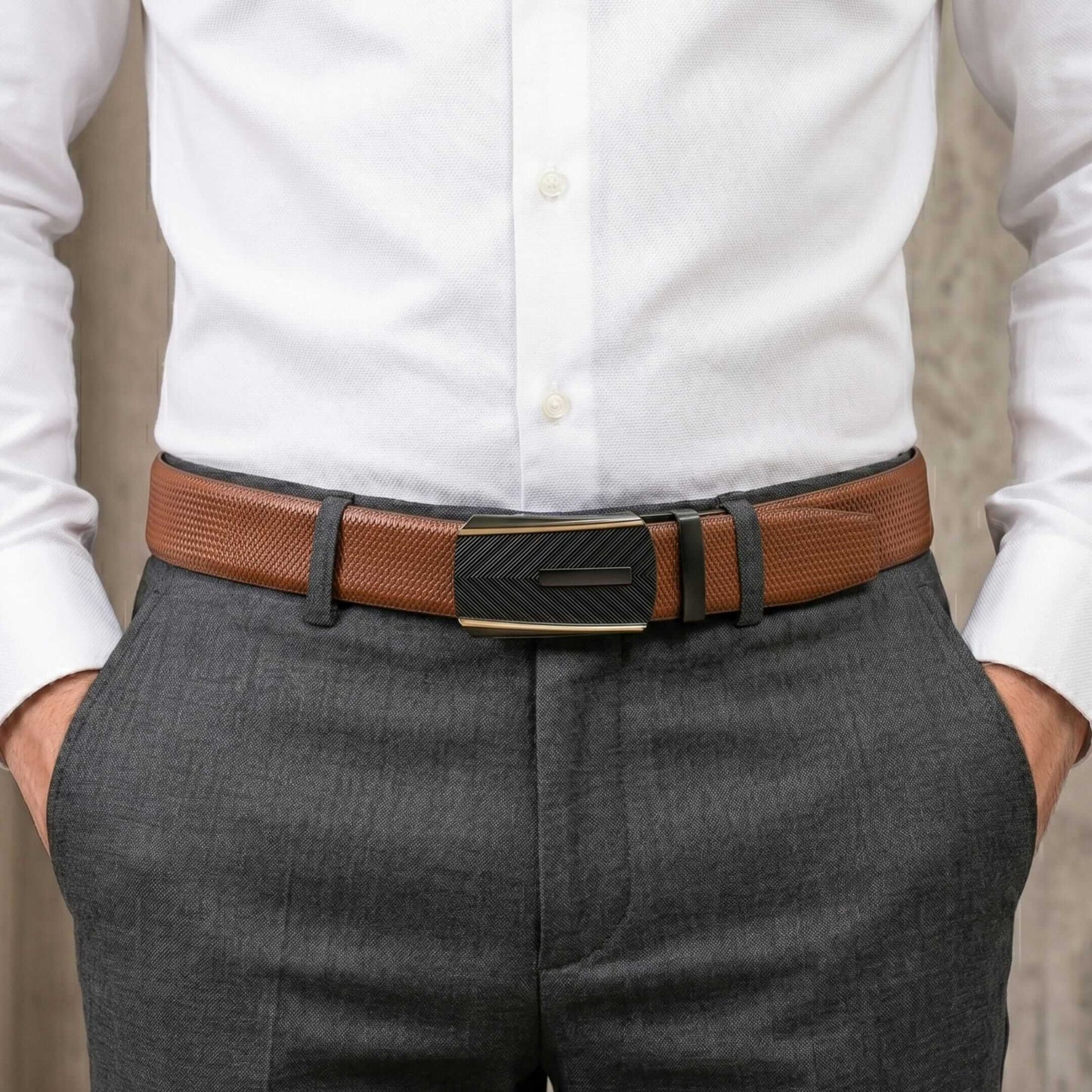 Mens 100% Genuine Leather Belt - SIGNORA Micro-Grain, REGALIX Textured Auto-Lock Buckle (Brown & Black Reversible) — Leather Belts for Men | THE MEN THING