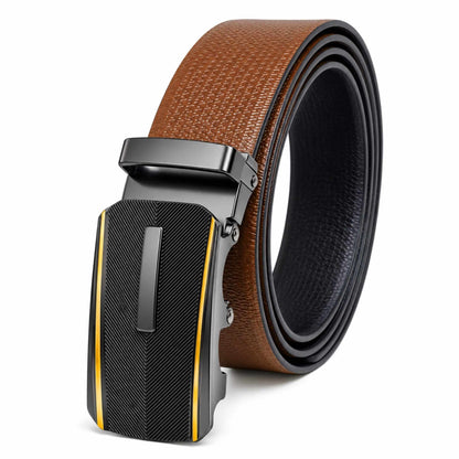 Mens 100% Genuine Leather Belt - SIGNORA Micro-Grain, REGALIX Textured Auto-Lock Buckle (Brown & Black Reversible) — Leather Belts for Men | THE MEN THING