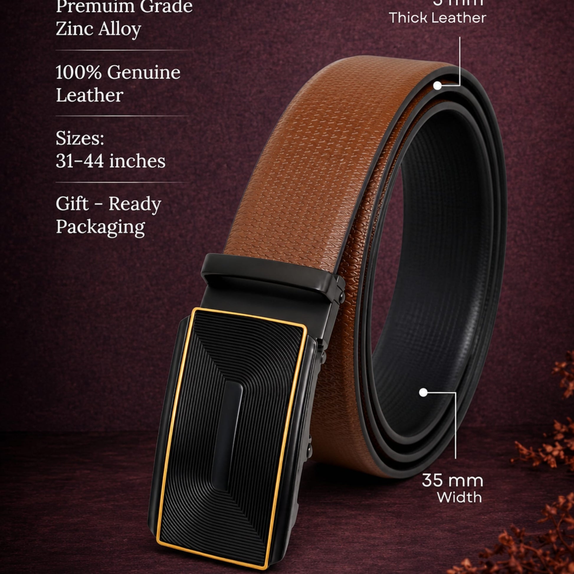 THE MEN THING Leather Belts Mens Genuine Leather Belt | 2 in 1 Reversible (Brown & Black) (1 Pc.) - SIGNORA