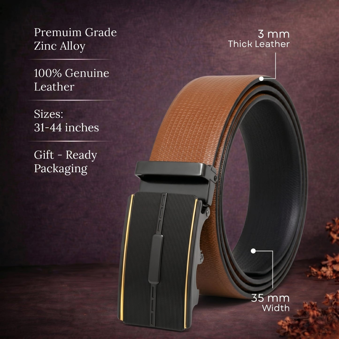 THE MEN THING Leather Belts Mens Genuine Leather Belt | 2 in 1 Reversible (Brown & Black) (1 Pc.) - SIGNORA