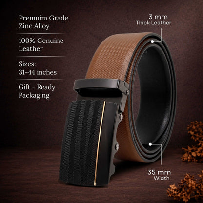 Mens 100% Genuine Leather Belt - SIGNORA Micro-Grain, RATCHON Pinstripe Auto-Lock Buckle (Brown & Black Reversible) — Leather Belts for Men | THE MEN THING