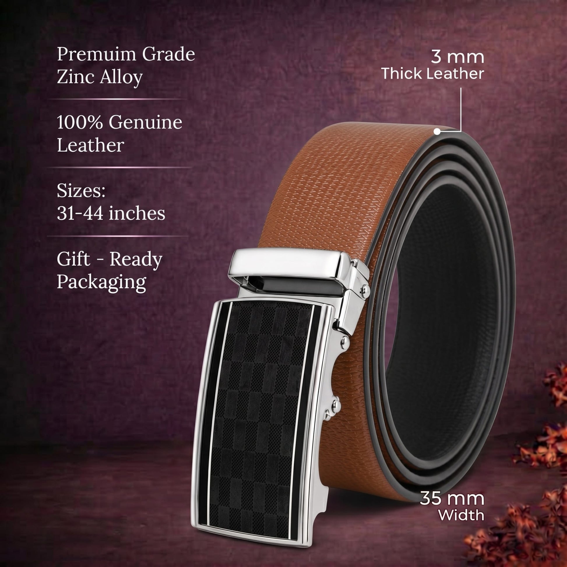 THE MEN THING Leather Belts Mens Genuine Leather Belt | 2 in 1 Reversible (Brown & Black) (1 Pc.) - SIGNORA-ARKON
