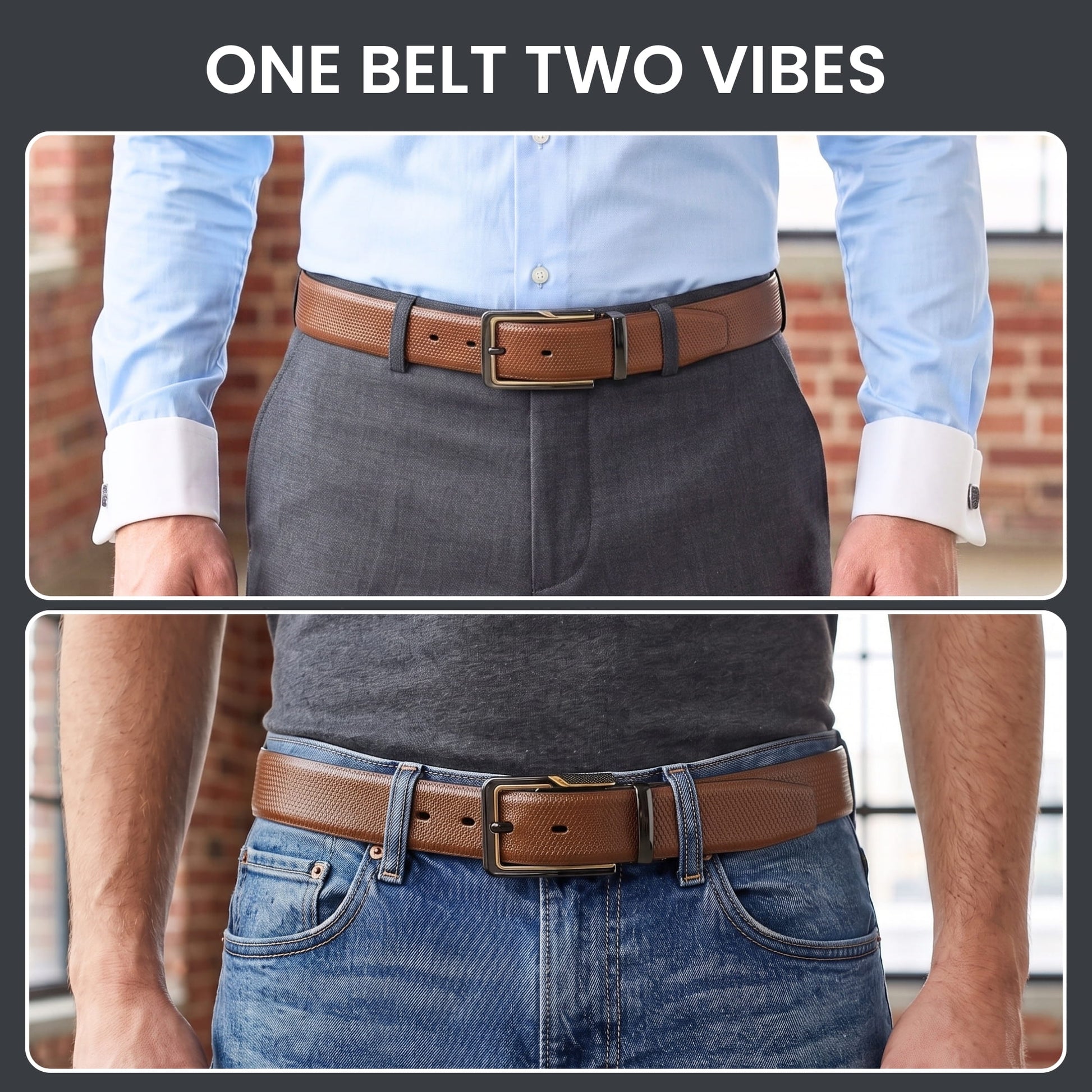 THE MEN THING Leather Belts Mens Genuine Leather Belt | 2 in 1 Reversible (Brown & Black) (1 Pc.) - SIGNORA -BRAVIX