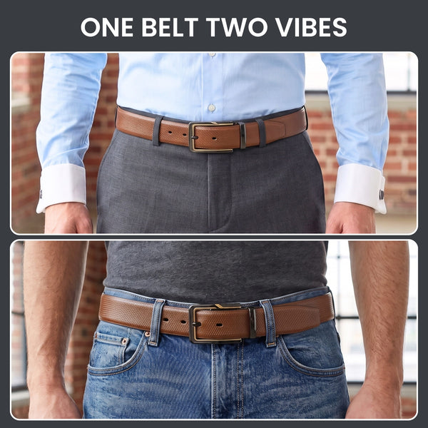 Mens Genuine Leather Belt | 2 in 1 Reversible (Brown & Black) (1 Pc.) - SIGNORA -BRAVIX