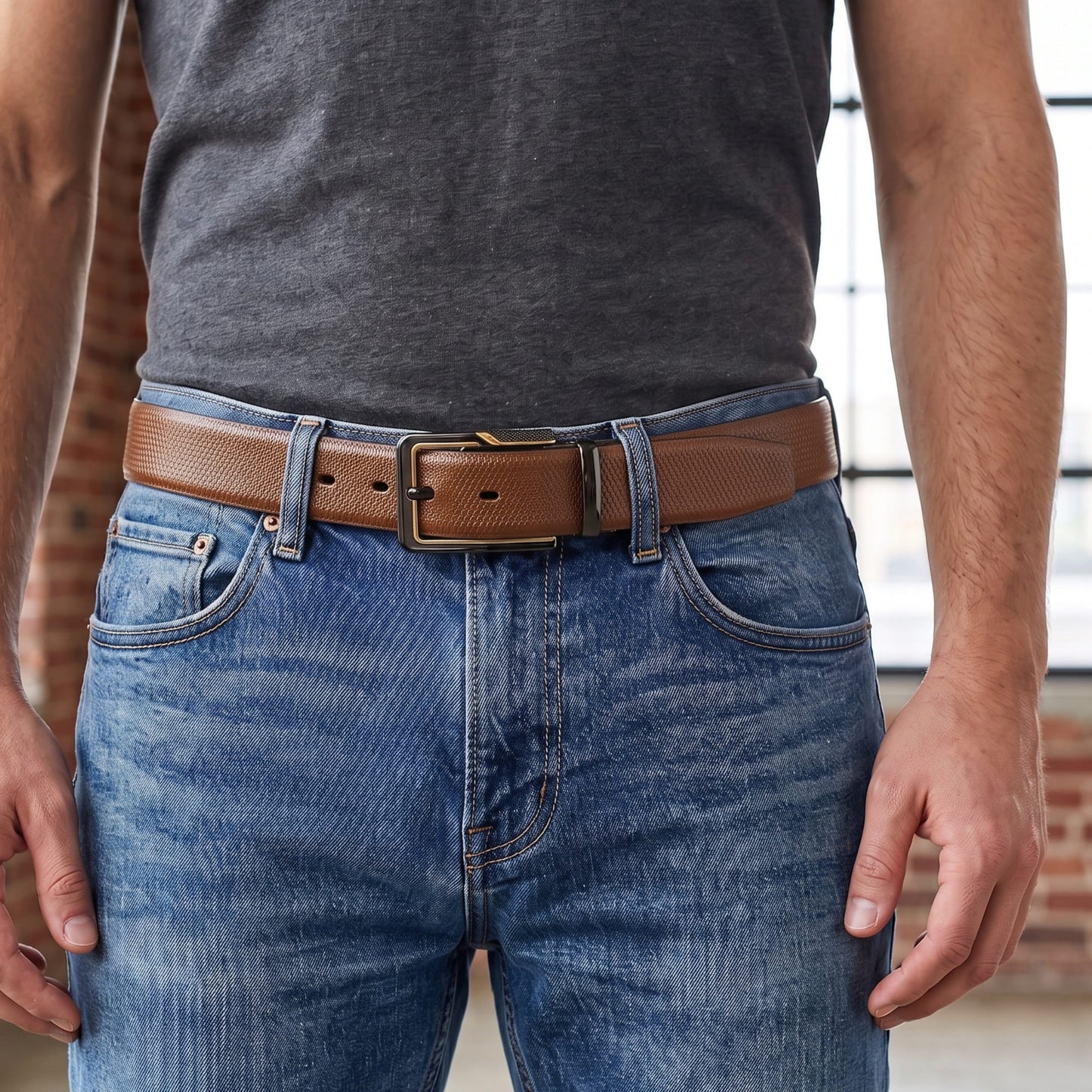 THE MEN THING Leather Belts Mens Genuine Leather Belt | 2 in 1 Reversible (Brown & Black) (1 Pc.) - SIGNORA -BRAVIX