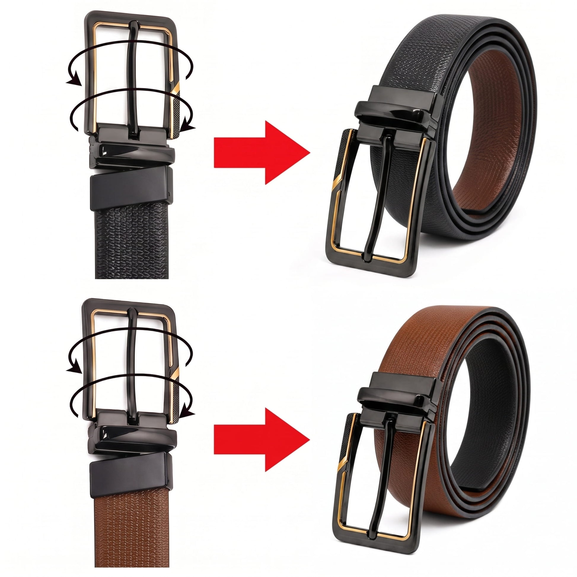 THE MEN THING Leather Belts Mens Genuine Leather Belt | 2 in 1 Reversible (Brown & Black) (1 Pc.) - SIGNORA -BRAVIX