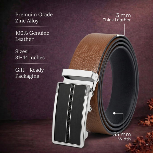 Mens Genuine Leather Belt | 2 in 1 Reversible (Brown & Black) (1 Pc.) - SIGNORA - KRONIQ