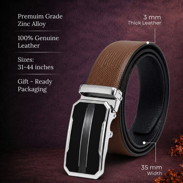 Mens Genuine Leather Belt | 2 in 1 Reversible (Brown & Black) (1 Pc.) - SIGNORA-OVRIS
