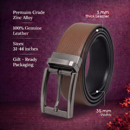 THE MEN THING Leather Belts Mens Genuine Leather Belt | 2 in 1 Reversible (Brown & Black) (1 Pc.) - SIGNORA -PIVOT