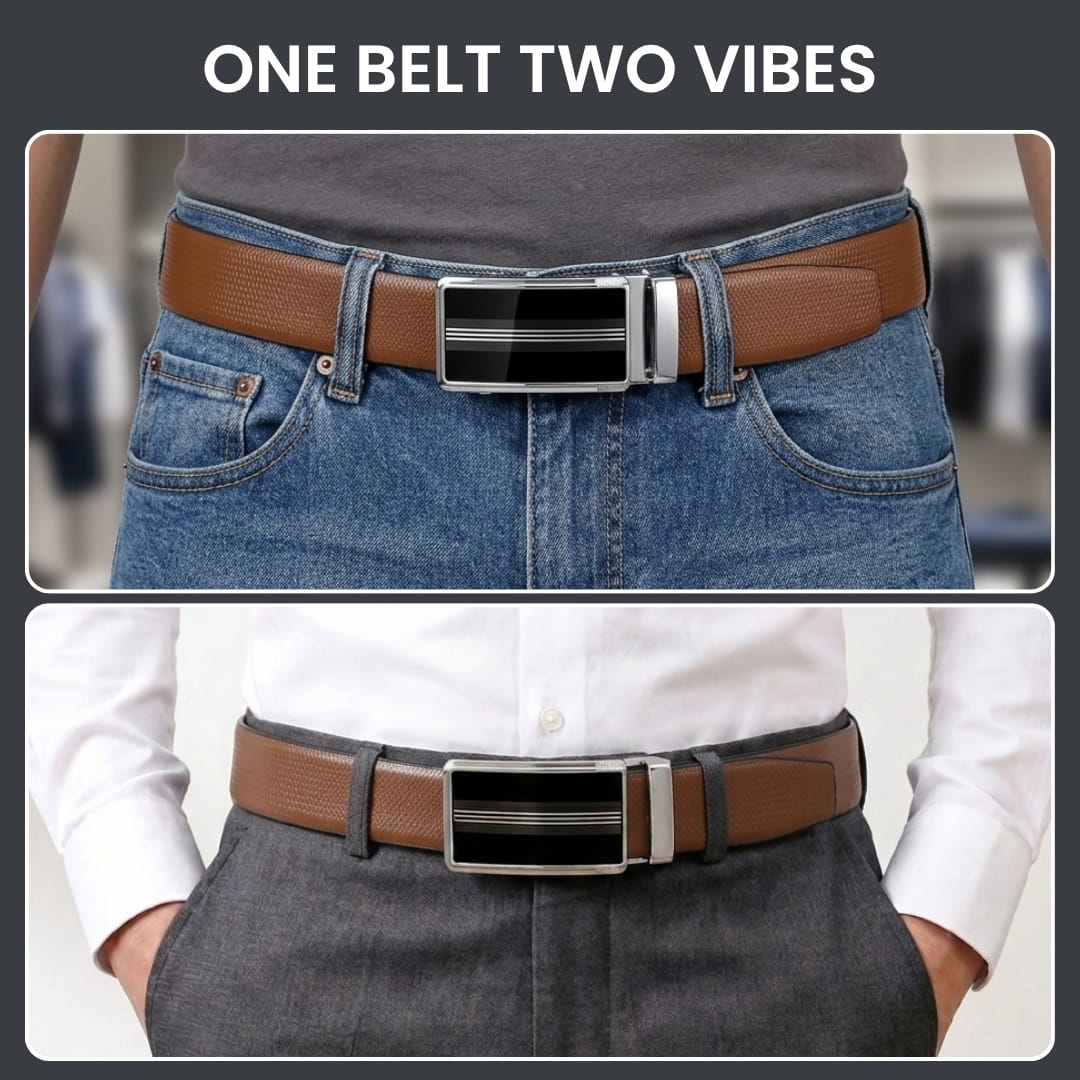 THE MEN THING Leather Belts Mens Genuine Leather Belt | 2 in 1 Reversible (Brown & Black) (1 Pc.) - SIGNORA - TREVION