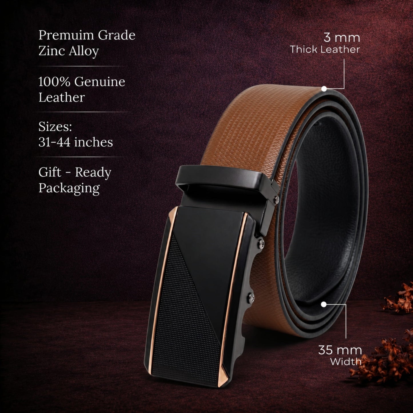 THE MEN THING Leather Belts Mens Genuine Leather Belt | 2 in 1 Reversible (Brown & Black) (1 Pc.) - SIGNORA -TRION