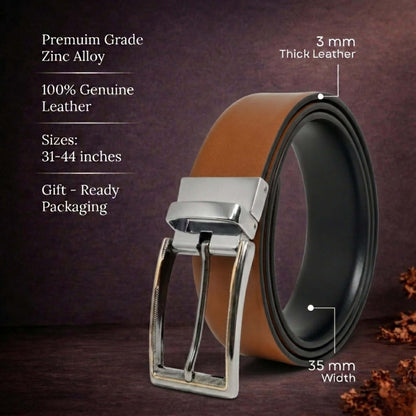 Mens 100% Genuine Leather Belt - VELARO Smooth Matte, AXIOM Polished Pin Buckle (Brown & Black Reversible) — Leather Belts for Men | THE MEN THING