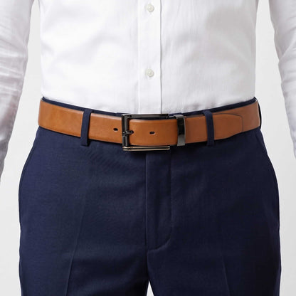 Mens 100% Genuine Leather Belt - VELARO Smooth Matte, TORIX Brushed Bronze Pin Buckle (Brown & Black Reversible) — Leather Belts for Men | THE MEN THING
